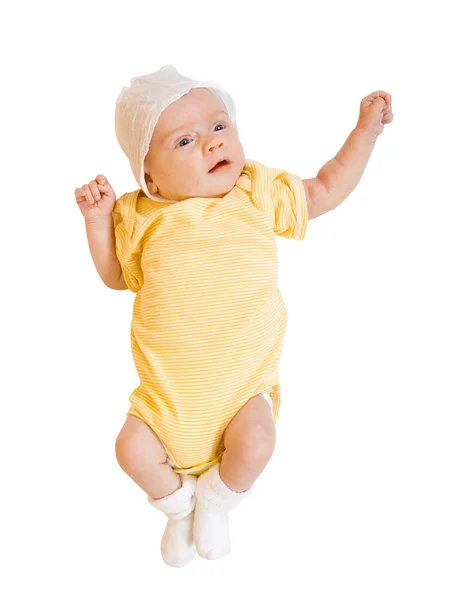 Baby in onesie over Wit — Stockfoto