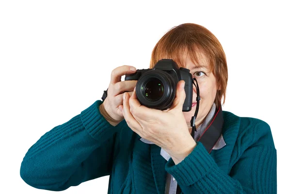 Senior vrouw met camera — Stockfoto