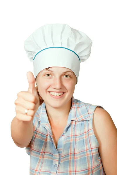 Cook woman with thumb up — Stock Photo, Image