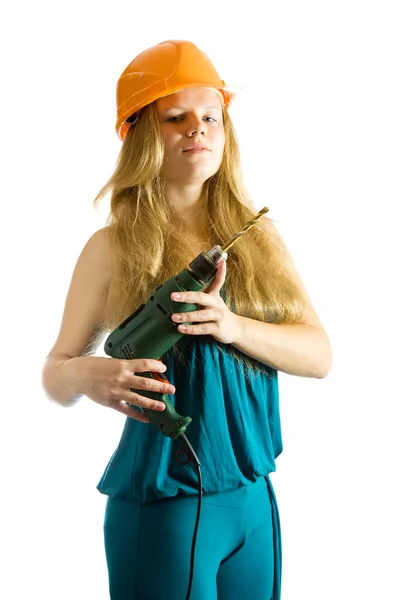 Girl with drill — Stock Photo, Image