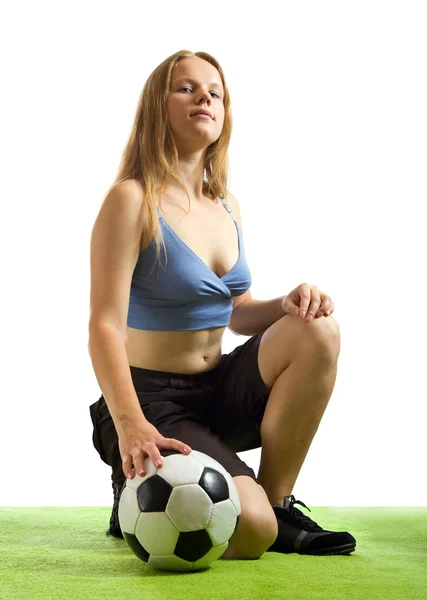 Футболист с мячом — стоковое фото