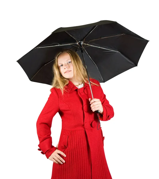 Lány, kabátot, esernyőt — Stock Fotó