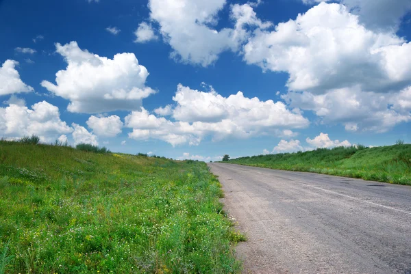 Road in green meadow — Stock Photo, Image