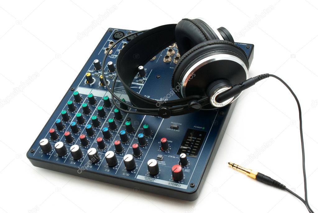 Mixing console and headphones.