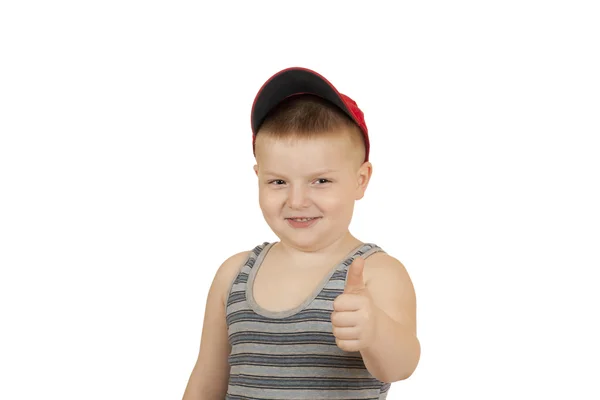 De kleine jongen uitgestrekt zijn hand met een verhoogde duim — Stockfoto