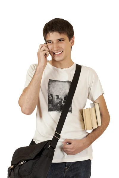 Garçon étudiant parler au téléphone — Photo
