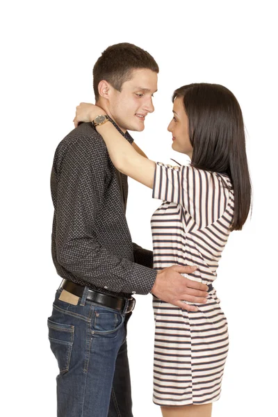 Girl guy put his hands on his shoulders — Stock Photo, Image