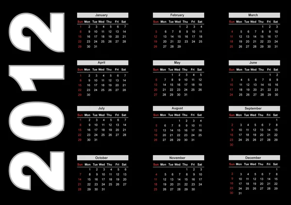 Calendario para 2012 — Vector de stock