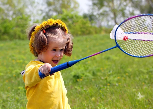 Little girl playing badminton — Stock Photo, Image
