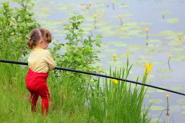 Fishing littlle girl with rod clipart