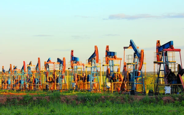 Working oil pumps in row — Stock Photo, Image