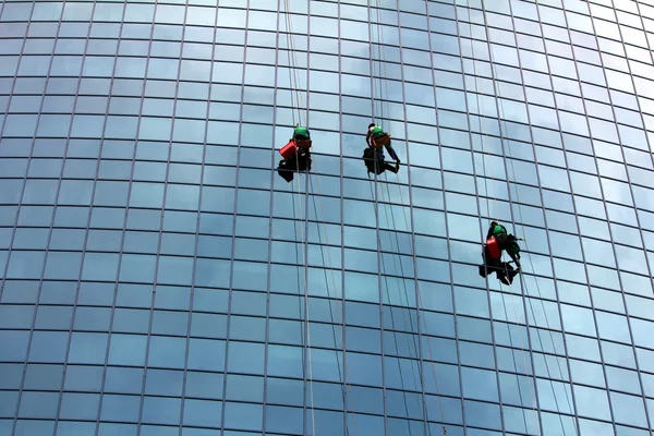 Limpadores de janelas no trabalho — Fotografia de Stock