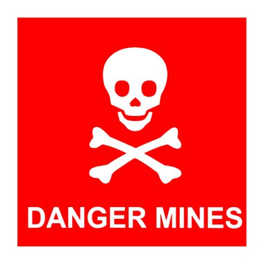 Red sign with skull and text *Danger mines* clipart