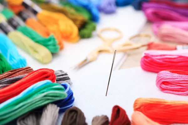 Embroidery floss and needle — Stock Photo, Image