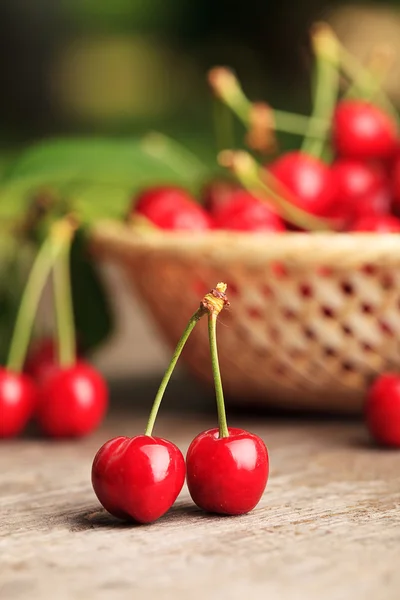 Cherries in basket Stock Photo