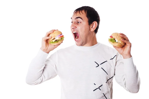 Man want a hamburger isolated — Stock Photo, Image