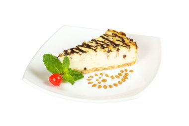 gurme dilim beyaz zemin üzerine cheesecake