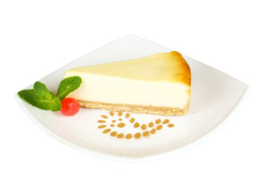 gurme dilim beyaz zemin üzerine cheesecake