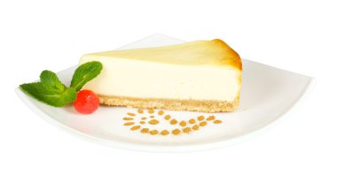 gurme dilim beyaz zemin üzerine cheesecake