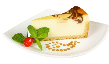 gurme dilim beyaz zemin üzerine cheesecake