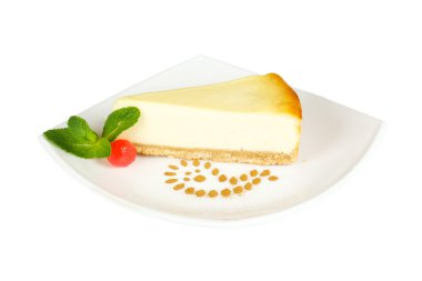 gurme dilim beyaz zemin üzerine cheesecake