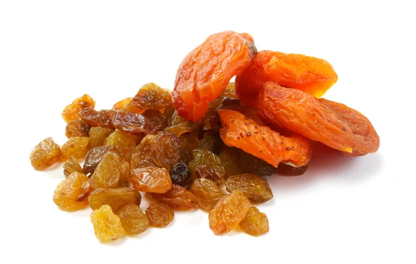 Heap of raisin and dry apricot on a white background — Stock Photo, Image