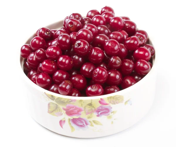 stock image Bowl with ripe cherries. Isolated on a white background.