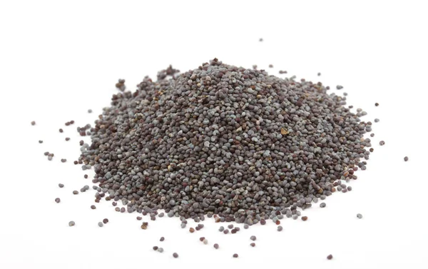 Foto macro de sementes de papoila isoladas em branco — Fotografia de Stock