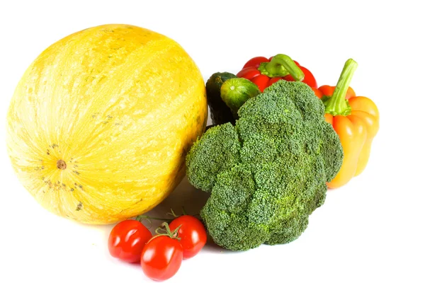 Kürbis, Paprika, Brokkoli, Tomaten, Kirschen, Gurken — Stockfoto