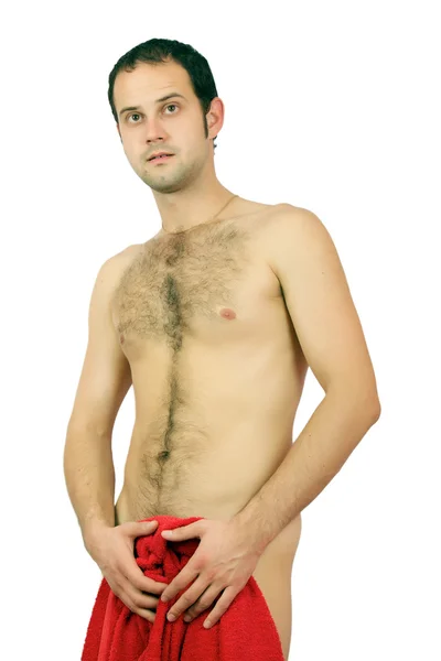Belo homem musculoso com a toalha . — Fotografia de Stock