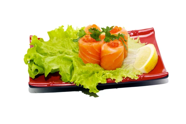 Roll with salmon and red caviar — Stock Photo, Image