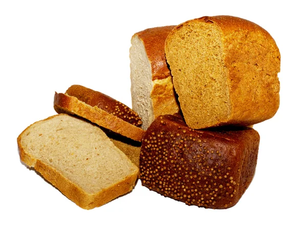 Metade do pão de centeio com anis e algumas fatias isoladas — Fotografia de Stock