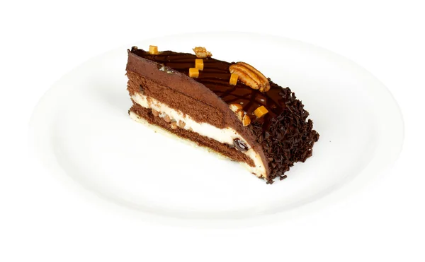 Torta al cioccolato con panna montata isolata — Foto Stock