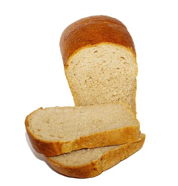 Mitad de pan de centeno con anís y algunas rebanadas aisladas —  Fotos de Stock