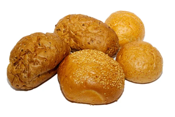 Bochánky a celozrnný žitný chléb a izolované — Stock fotografie