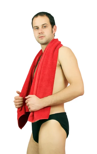 Schöner muskulöser Mann mit dem Handtuch. — Stockfoto