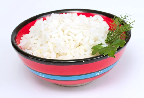 White steamed rice in red round bowl — Stock Photo, Image