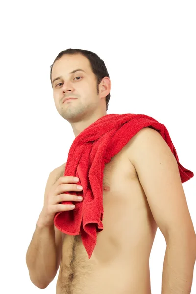 Vackra muskulös man med handduken. — Stockfoto