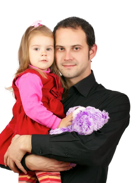 快乐的父亲和他可爱的小女儿的画像 免版税图库照片