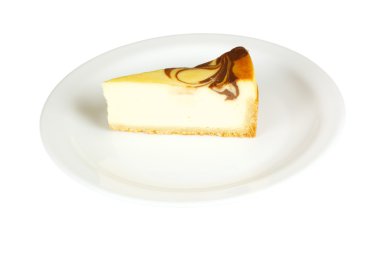 gurme dilim beyaz zemin üzerine cheesecake