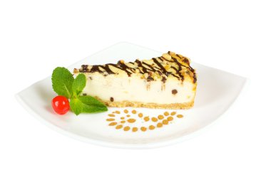 gurme dilim beyaz zemin üzerine cheesecake