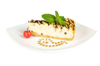 gurme dilim beyaz zemin üzerine cheesecake