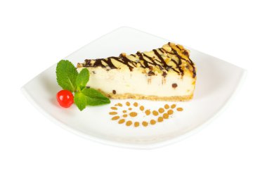 gurme dilim beyaz zemin üzerine cheesecake