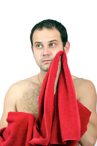 Bel homme musclé avec la serviette . — Photo