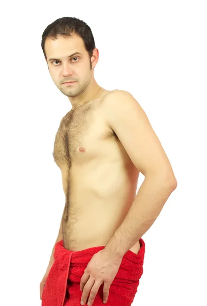 Schöner muskulöser Mann mit dem Handtuch. — Stockfoto