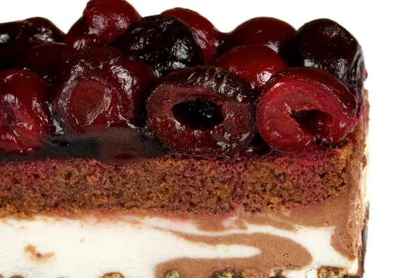체리와 초콜릿 케이크 — 스톡 사진