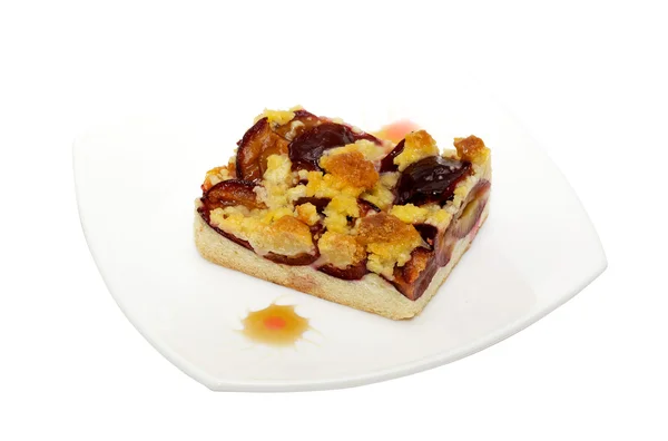 Fresh baked plum cake with pwdered sugar — Stock Photo, Image
