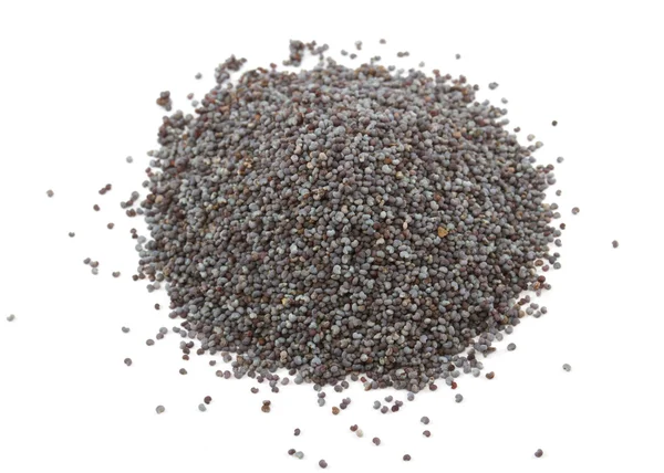 Macro photo of poppy seeds isolated on white — Stock Photo, Image