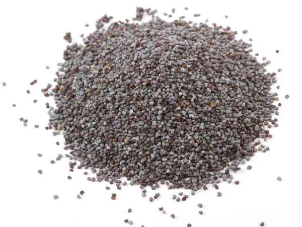 Macro foto de semillas de amapola aisladas en blanco — Foto de Stock