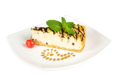 gurme dilim beyaz zemin üzerine cheesecake